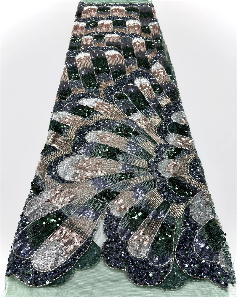 2025 Luxury French Mesh Embroidery Beaded Lace Fabric African Nigerian Sequins Lace Fabric For Wedding Dress Sewing Material