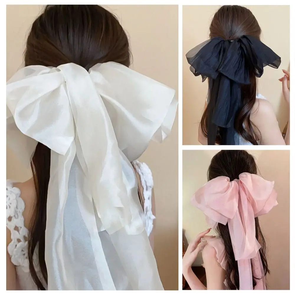 

Милые шифоновые ленты, заколка для волос, большой бант, пружинная заколка, заколка для волос, аксессуары для волос для женщин