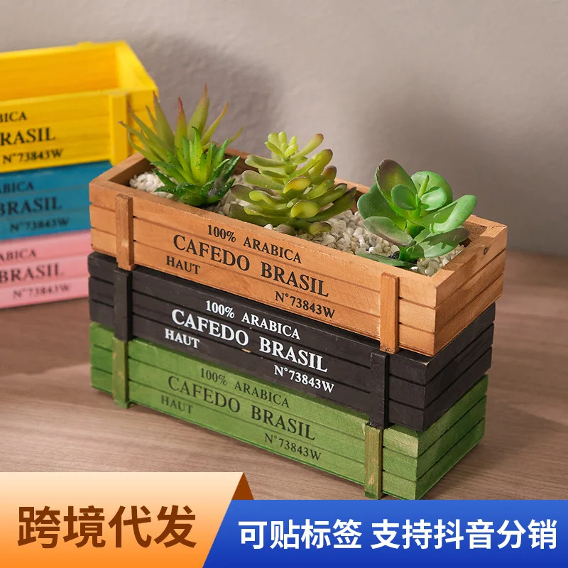 

Vintage Wooden Succulent Flowerpot For Balcony Potted Plant Box Home Garden Decor Rustic Planters