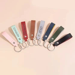 Laser Engrave Custom LOGO Double-side Colors Leather Keychain Keyring Company Activity Hotel Number Car Key Chain Holder Gifts