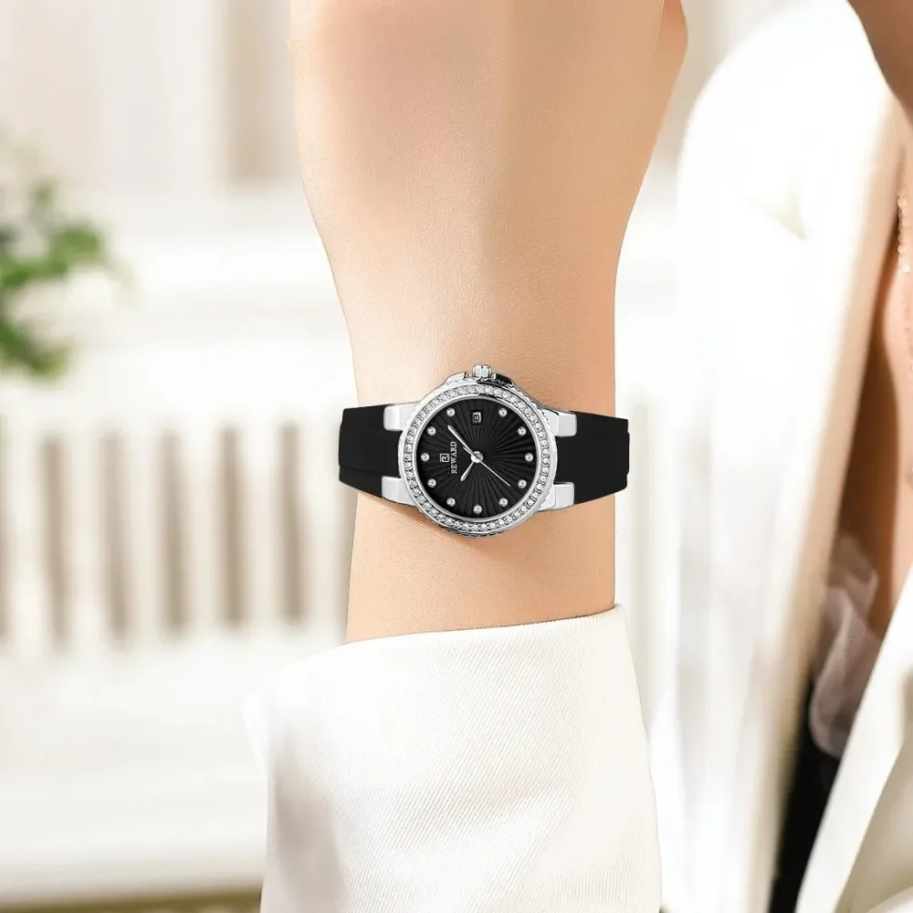 Reward 231780L Luxury Sports Silicone Quartz Women's Watch with Diamond Inlaid Waterproof Calendar Watches for Women Reloj Mujer