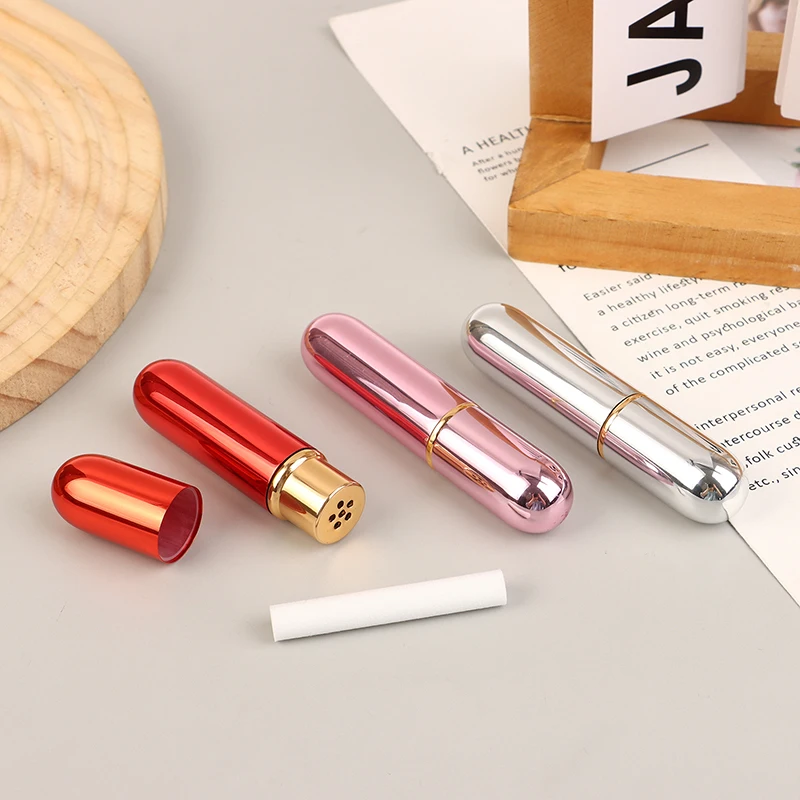 1*Cotton Wicks Nasal Inhalers For Essential Oils Aromatherapy Blank Aluminum Tubes 5ml Refillable Bottles With Replacement Wicks