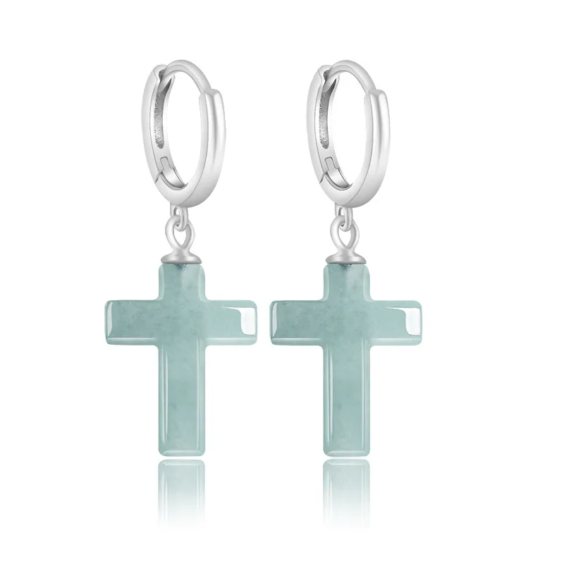 

Натуральные серьги-крестики класса А с голубым камнем, посеребренные серебром S925, в стиле хип-хоп, с подвеской из ледяного нефрита, стильные женские украшения, прямая поставка