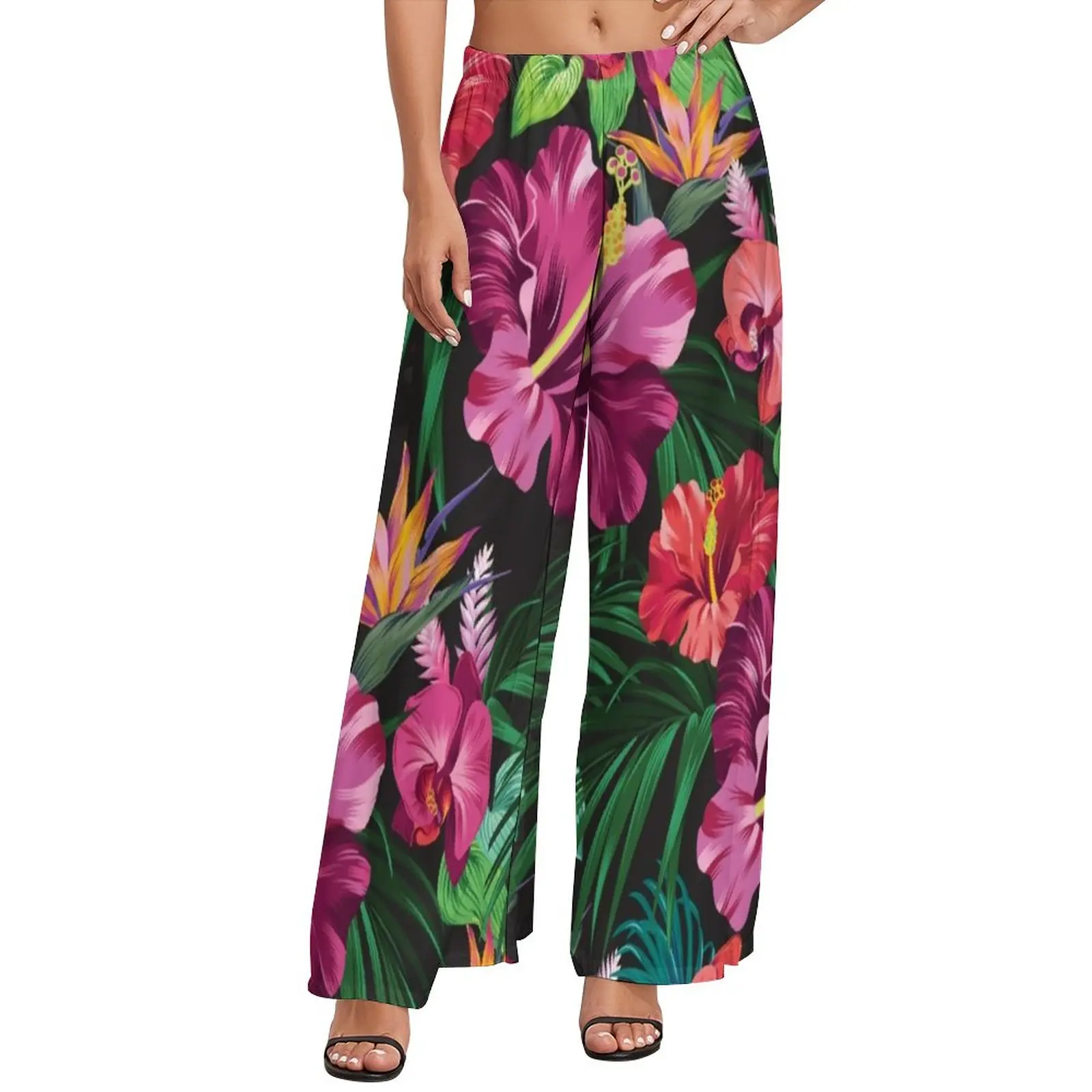 

Juicy Tropical Pants Floral Leaves Print Kawaii Wide Pants Womens Big Size Street Style Print Straight Trousers