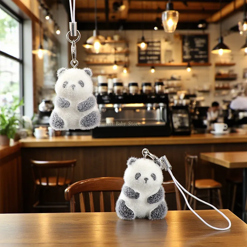 1Pcs 3D Cute Flocked Panda Doll Charms Cartoon Animal Resin Plush Pendant for Phone Keychain Necklace Earrings Diy Jewelry Make