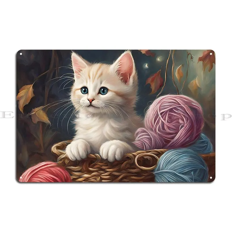 Ginger Kitten And Colorful Balls Of Wool Metal Signs Wall Mural Party Wall Pub Designer Wall Cave Tin Sign Poster