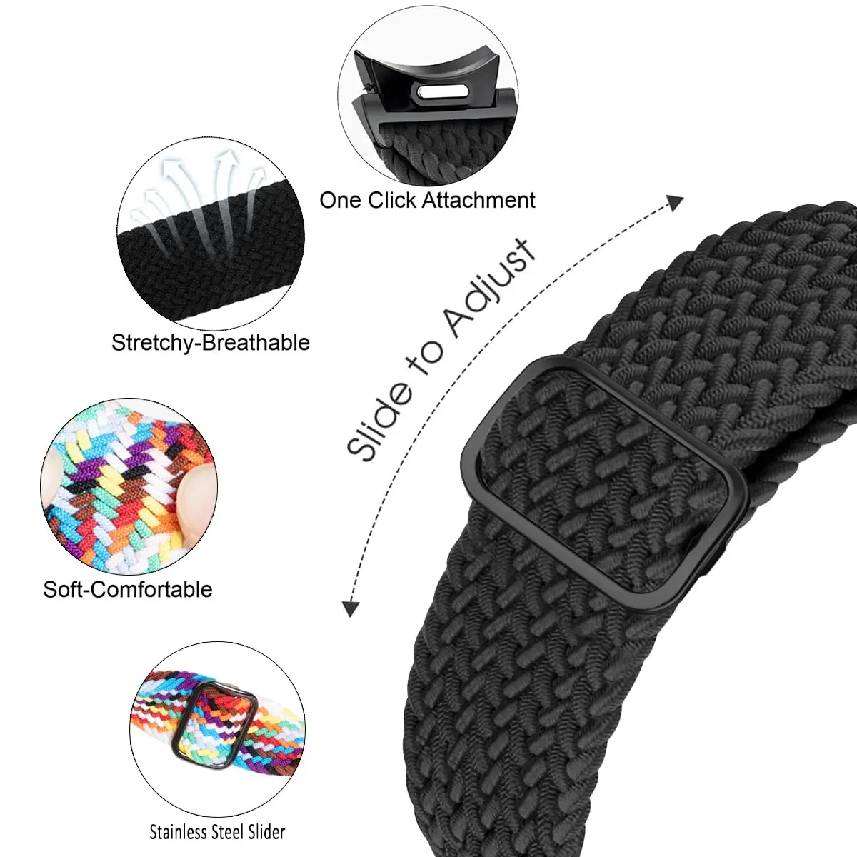 Pulseira Desportiva Trançada de Nylon Clássica, Pulseira para Samsung Galaxy Watch 7, FE, 5, Pro, 4, 6, 44mm, 40mm, Sem Lacunas