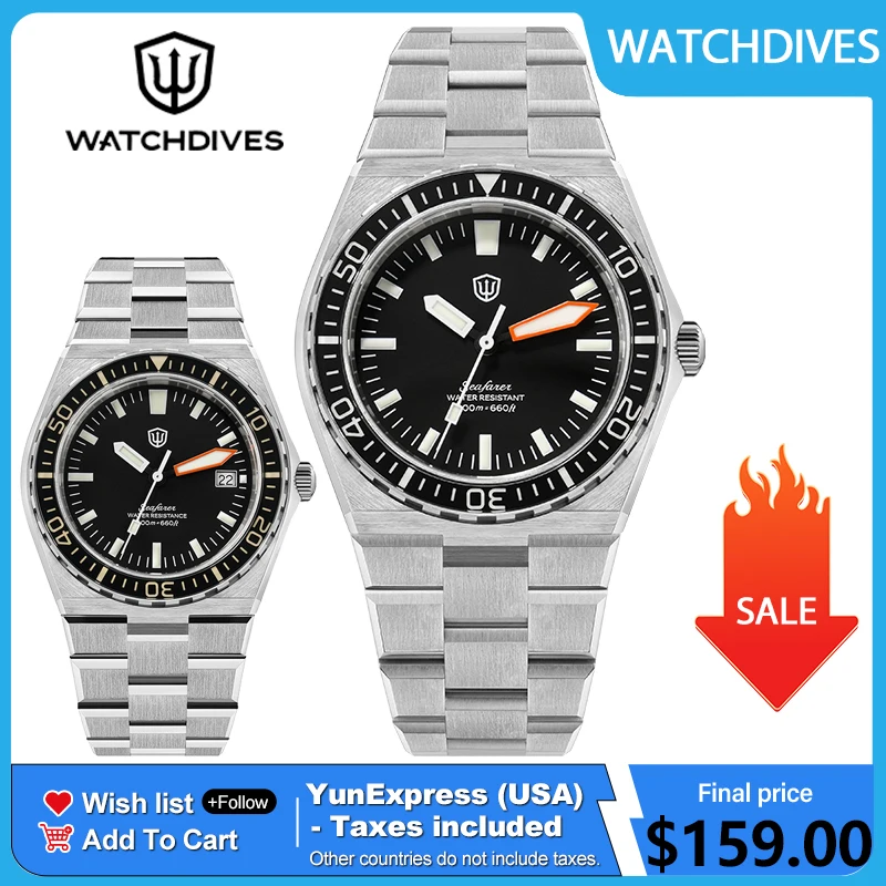 Watchdives Premier WD0017C VH31/Ronda 515 Diver Watch Sweep Second Quartz Watches Sapphire Crystal Waterproof Stainless Steel