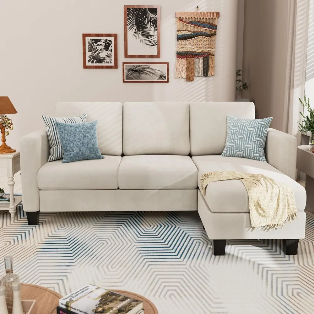 

Convertible Sectional 3 L-Shaped Couch Soft Seat with Modern Linen Fabric, Small Space Sofas,Comfortable sofa with armrests
