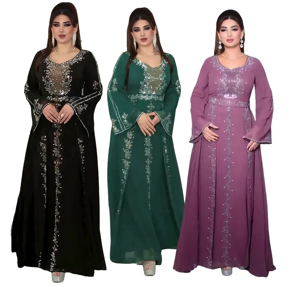 

High Quality Hot Selling Rhinestone Robe Plus Size African Dashiki Dress Abaya Women Dress