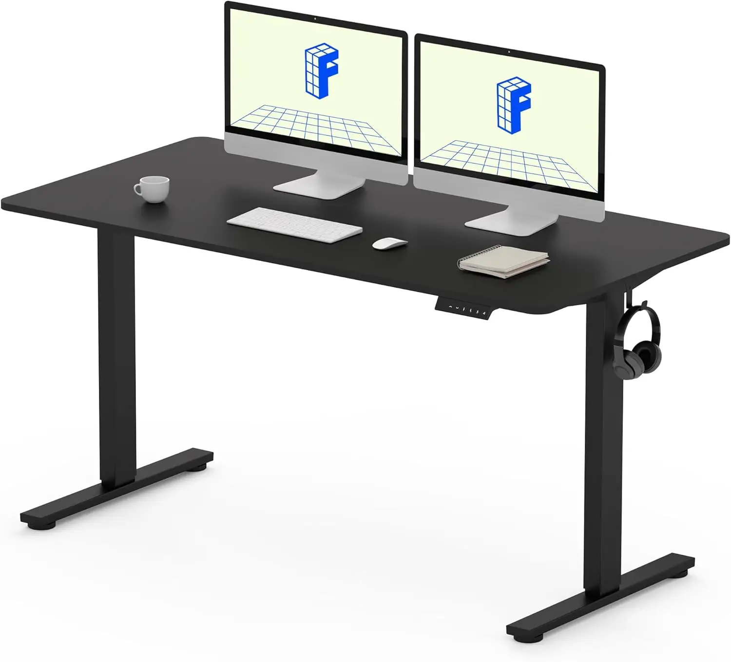 Vertical office desk 55 x 28 inches, adjustable height for home office computer (black frame+55 inch desktop, 2-piece set)