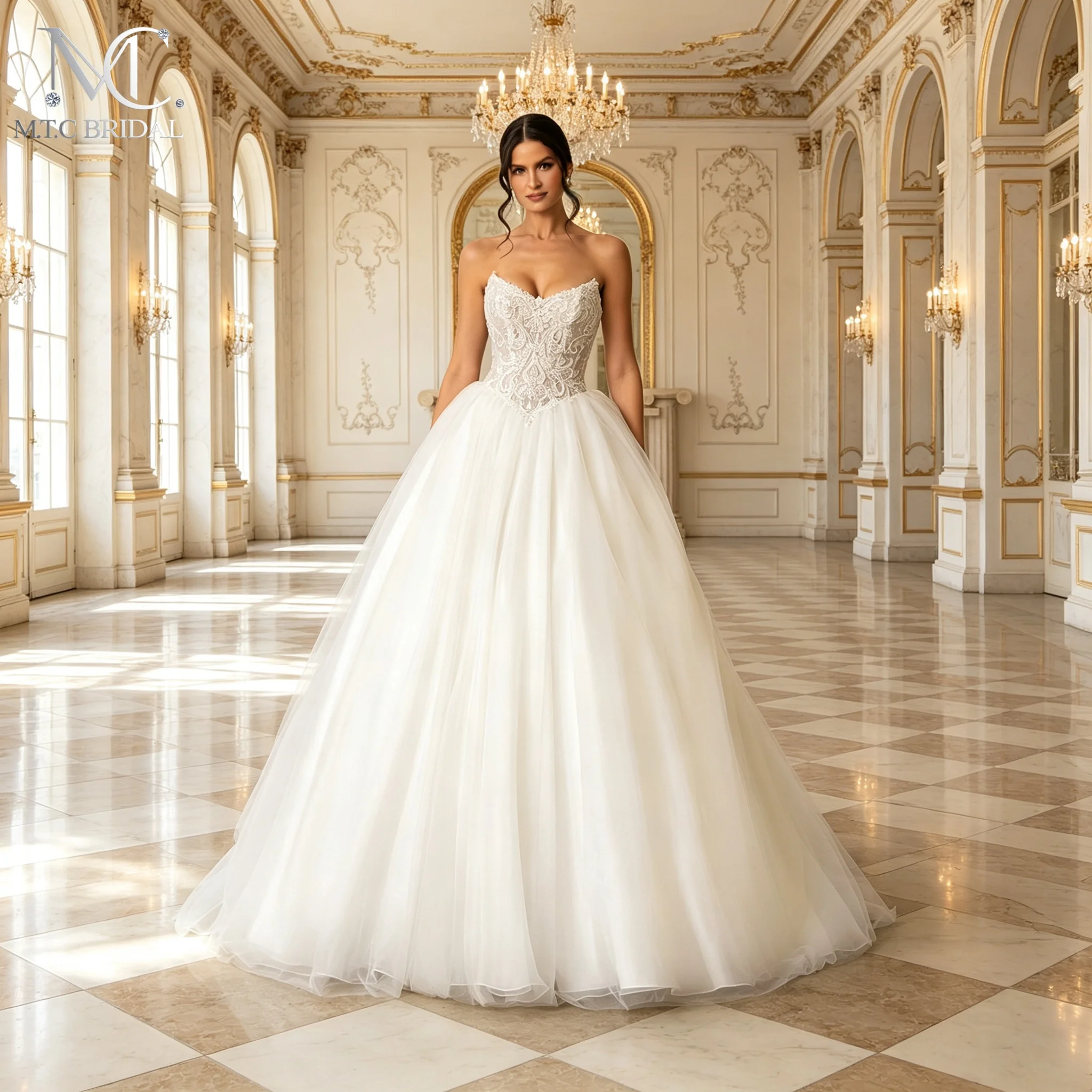 Long Graceful Lace Tulle 2026 Wedding Dress Sweetheart Lace Up Back Sexy Wedding Party Bride Gowns Vestido De Noiva Customized
