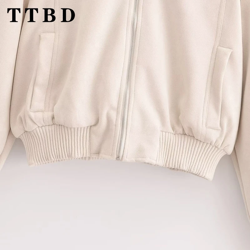 Ttbd 2024 nova primavera outono feminino recortado jaqueta bomber manga longa casual cáqui jaqueta senhoras moda casaco curto