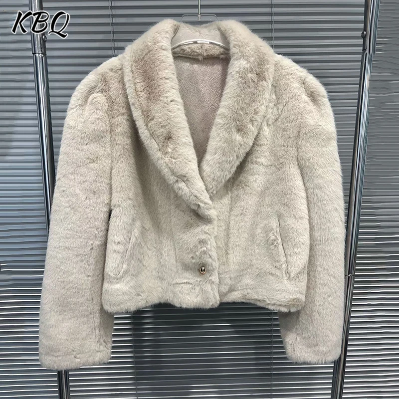 KBQ سترات بسيطة مقسمة صلبة للنساء طية صدر السترة بأكمام طويلة وأزرار مرقعة سترات من الفرو المقلد نمط عصري نسائي جديد #1