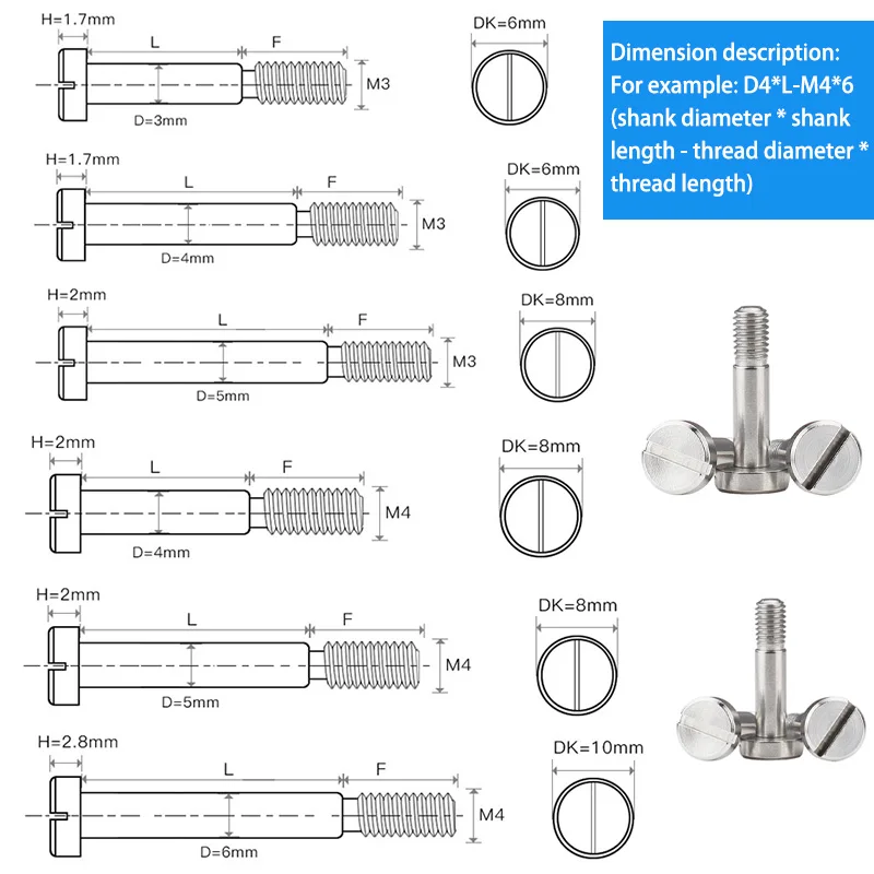 

M3 Stainless Steel Slotted Shoulder Screws Axle Sleeve Bolts Smooth Shank Male Thread Half Thread Screws for Machinery Equipment