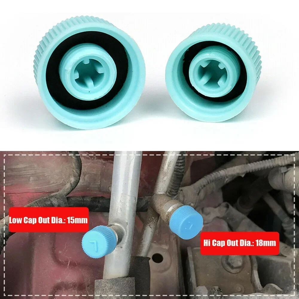 2pcs AC A/C System Valve Cap Cover A/C High Low Side Valve Core Service Port Dust Cap Set Replacement