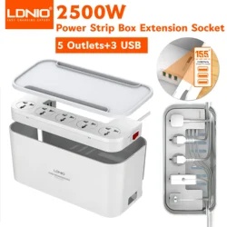 Power Strip with Cable Management Box ,Cord Organizer with 5 Outlets 3 USB Ports and Tablet Stand Holder