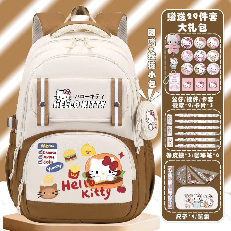 Sanrio-mochila escolar de Hello Kitty para niños y niñas, bonita mochila protectora de dibujos animados, ligera y de gran capacidad