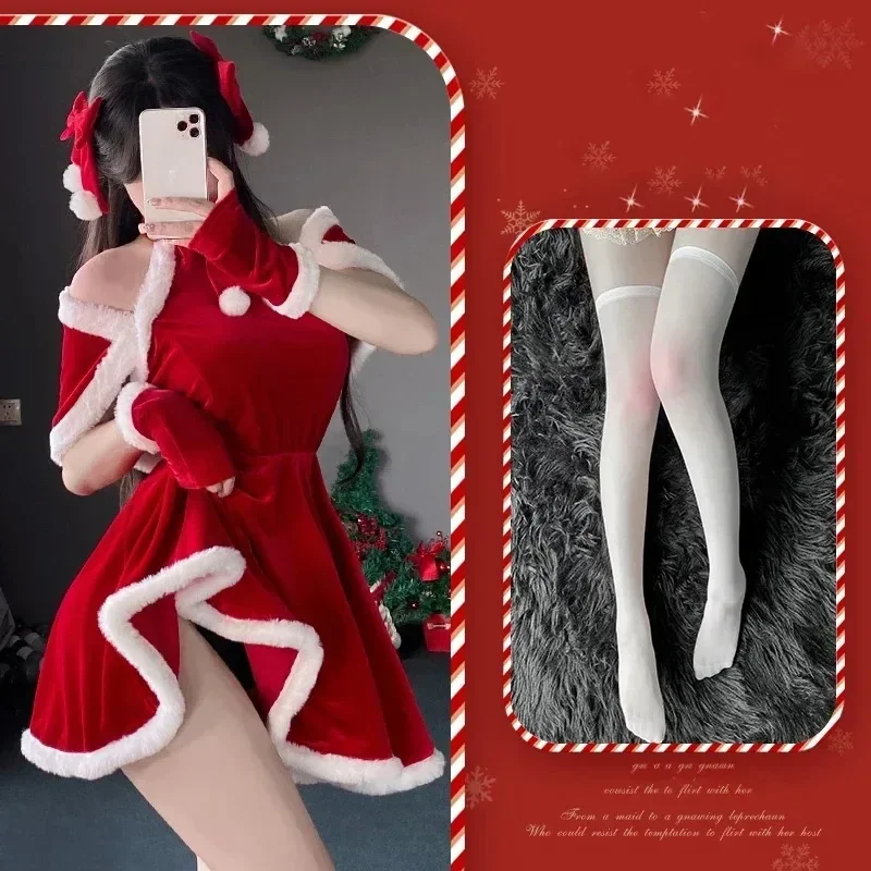 Christmas Cosplay Costume Santa Claus Women's Velvet Dress Sexy Lingerie Rabbit Girl Uniform Pajamas Kawaii Rabbit Dresses