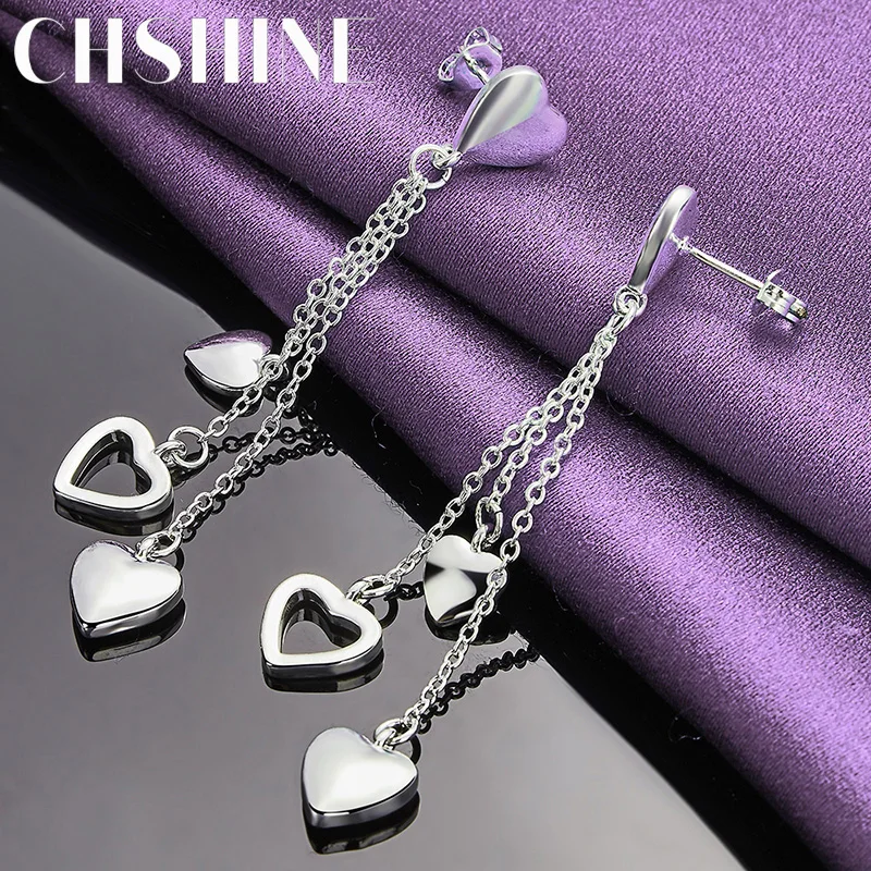 

CHSHINE 925 Sterling Silver Solid/Hollow Heart Earrings For Women Wedding Party Fashion Charm Jewelry