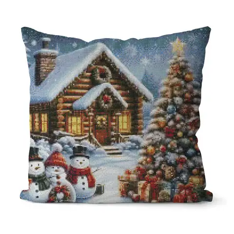 Christmas Tree Cross Stitch Pillow Snow Scenery Embroidery Kits 11ct Printed Canvas Bedroom Decoration