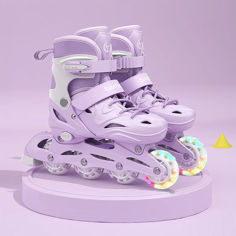 

Детские регулируемые роликовые коньки для мальчиков и девочек с мигающими LED-колесами, безопасным тормозом, для начинающих, для тренировок на улице, подарок