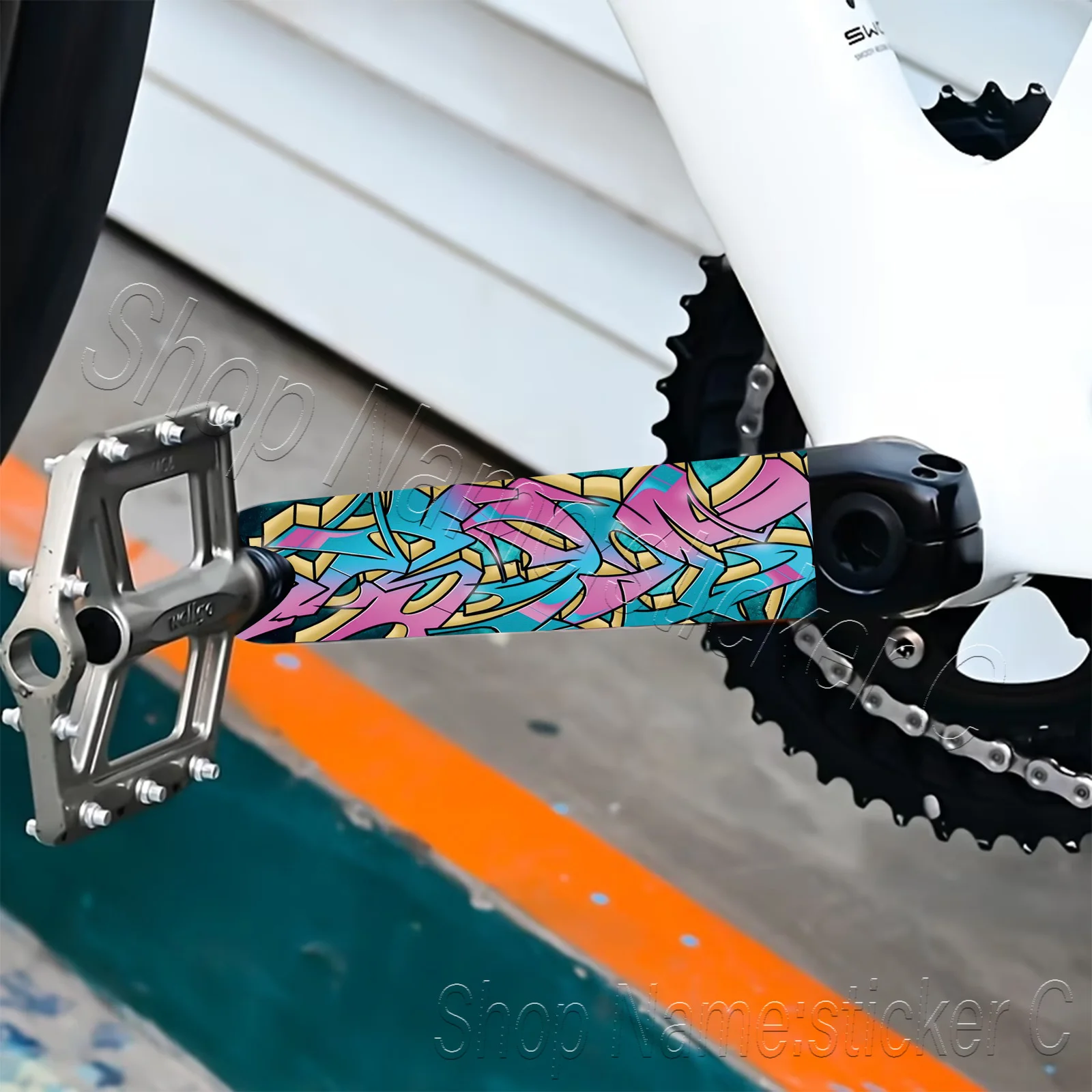 1 Pair Colorful 3D Graffiti Crank Arm Stickers, Waterproof Self-Adhesive Vinyl Decals for Road & MTB Bike Crank Decoration