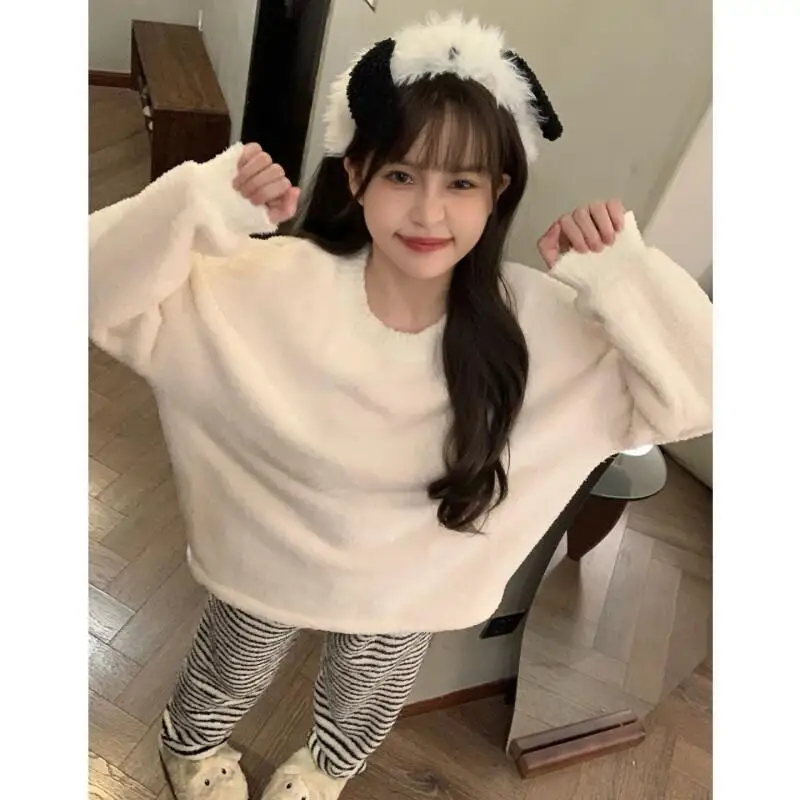 new Winter Women's Pajama Set Girl Nightwear Set Soft Polar Fleece Cozy Warm Thick Home Loungewear Sleepwear Youthful Style