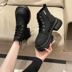 Retro Short Shoes for Woman Blue Ankle Boots Sock Footwear Combat Booties Suede Punk Style Heeled Autumn Boot Platform Sneakers