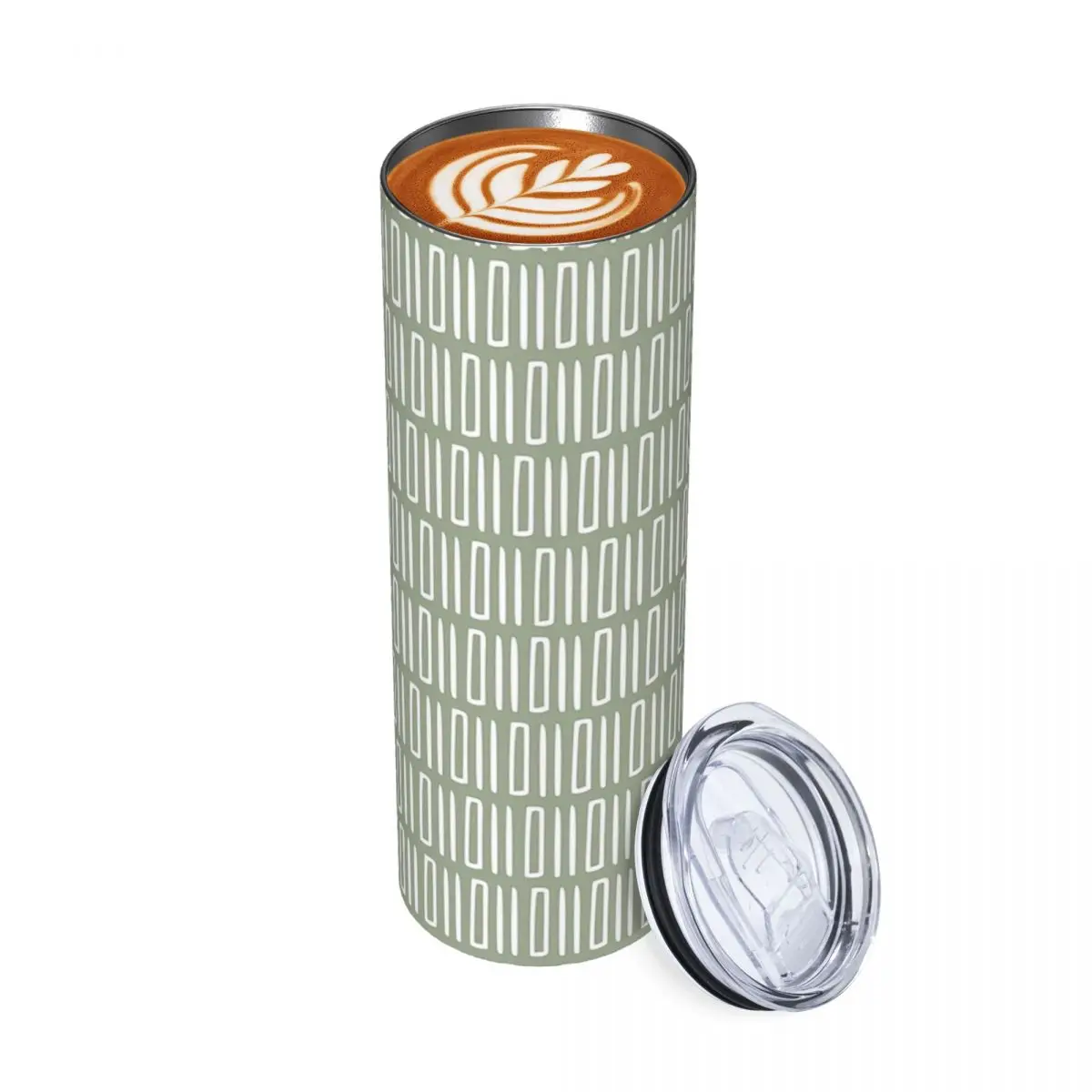 Tribal Boho Abstract Pattern, Green And White Stainless Steel Tumbler Vacuum Insulated Mug Thermal Cold Cup Straws With Lid 20oz