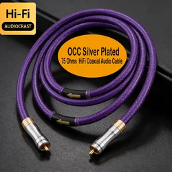 High Quality OCC 75 Ohms HiFi Coaxial Audio Cable Sliver Plated Digital Audio Coaxial Cable RCA To RCA DAC CD