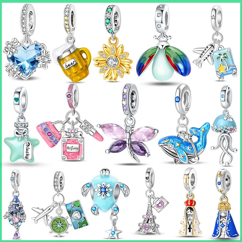 Hot Sale 925 Sterling Silver Charms Beads Forever Love Heart Shaped Bow Family Charms Dangle For Bracelet Woman DIY Jewelry Gift