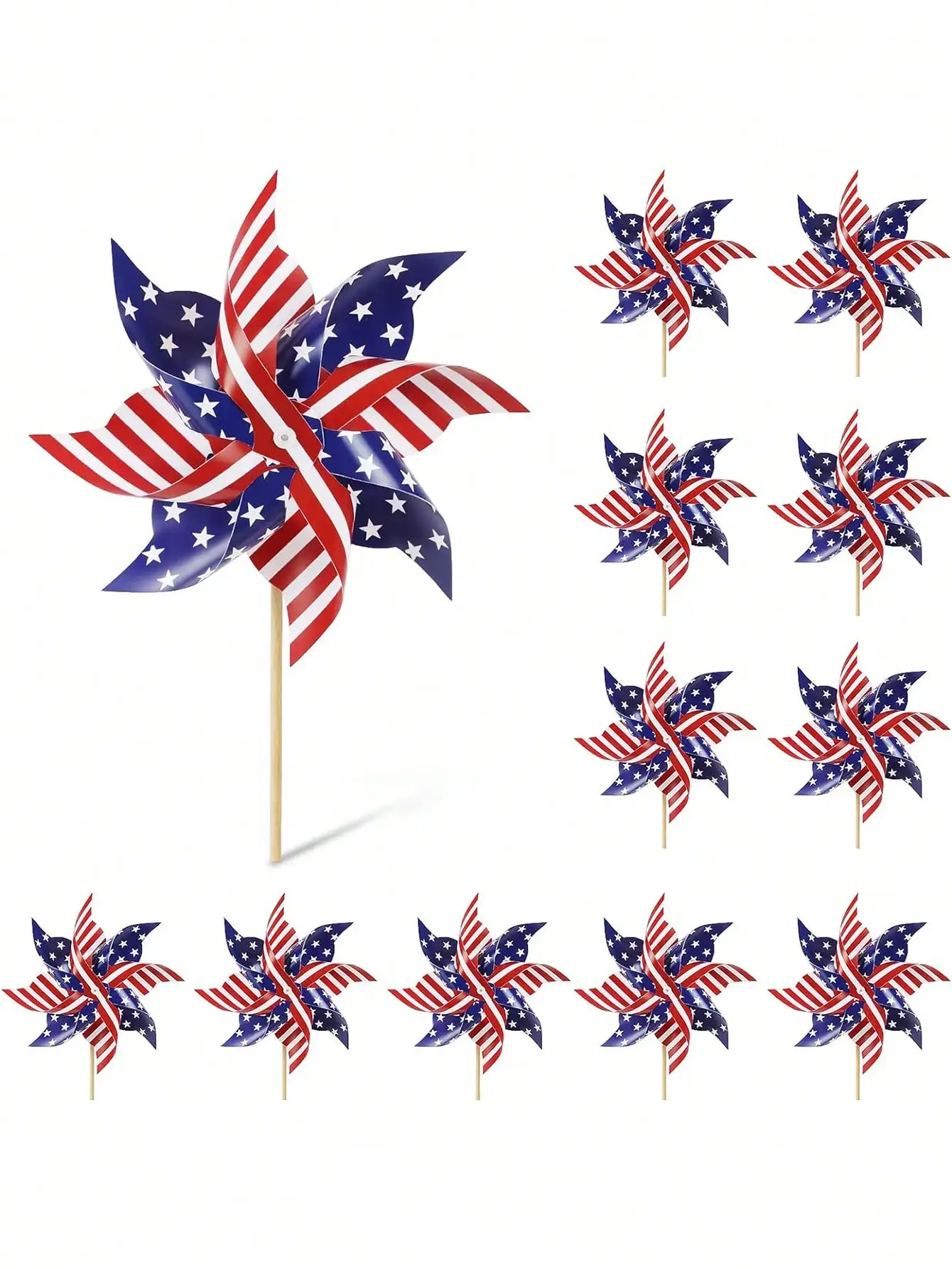 12 American flag patriotic windmills red, white and blue decorations, yard windmills, yard gardens, party supplies