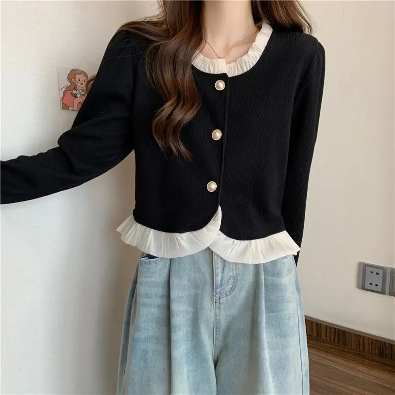 Vintage Patchwork Shirts Women Straight Design Autumn Elegant Crops Fashion Korean Simple Long Sleeve Blusas Cozy Temperament