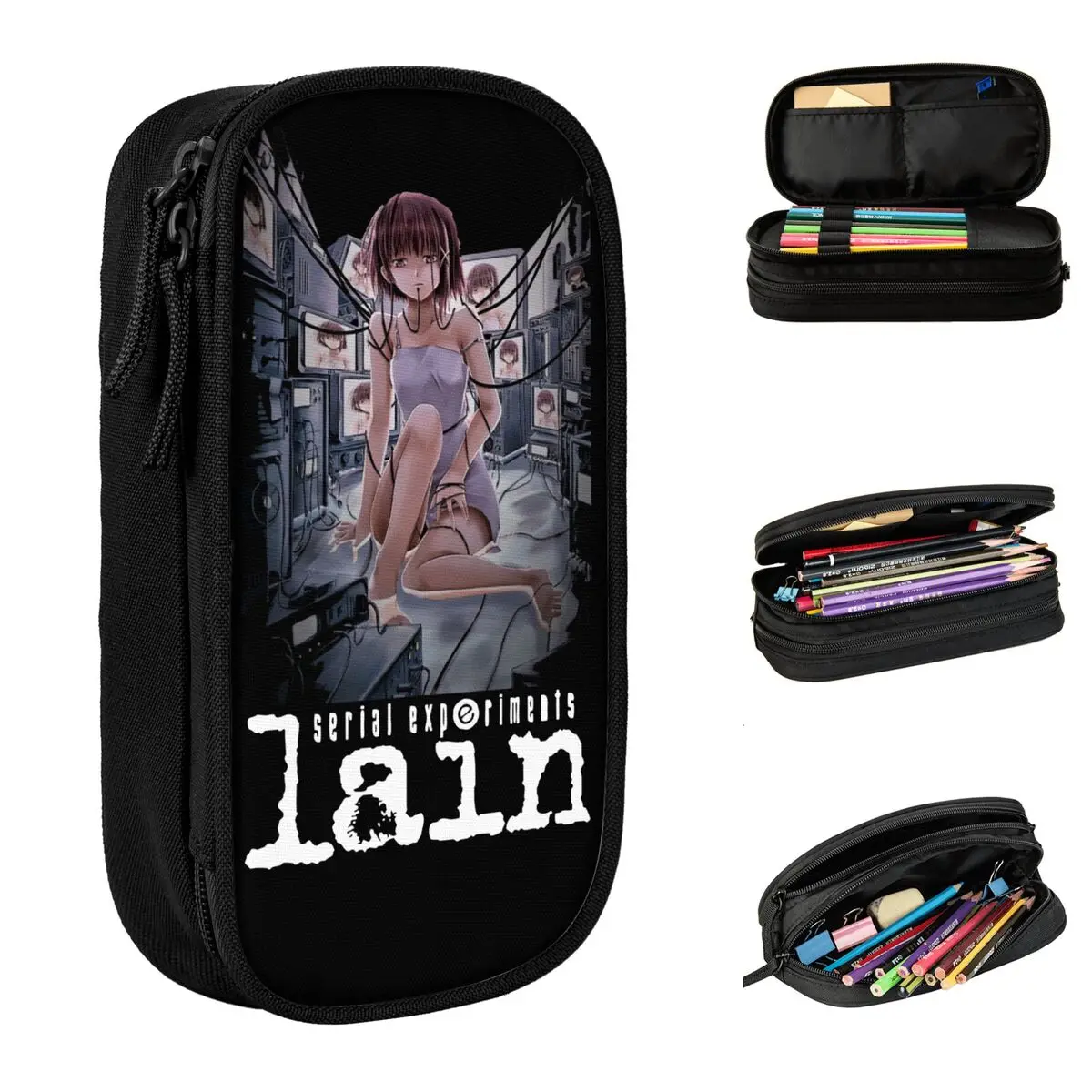 Lain Iwakura Serial Experiments Lain Pencil Case New Pen Holder Bag Student Big Capacity School Supplies Zipper Pencilcases