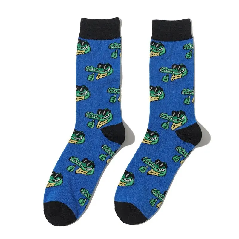 1pairs Fashion Casual Men Socks Harajuku Animal Swallow Crocodile Printing Stockings Funny Soft Simplicity Hip Hop New 2024