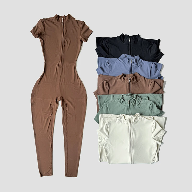 

Yoga Set Zipper Workout Jumpsuit Sports Overalls Women Gym Clothing Running Fitness Suits Gym Tracksuit Short Sleeve Sportswear