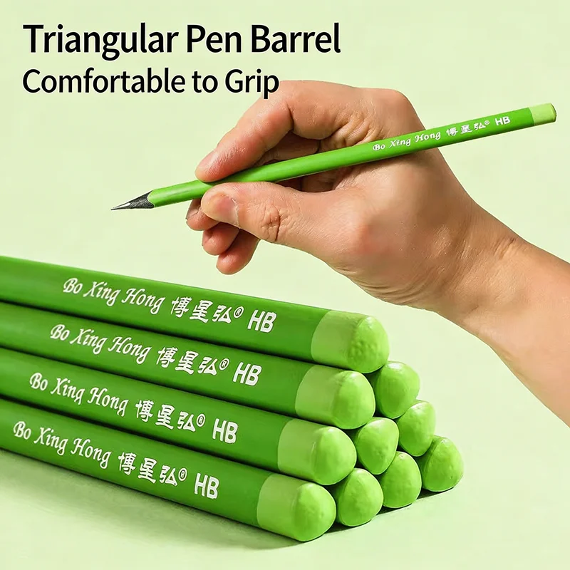 3.2mm Thick Lead Core Green Black Wood 2B Pencil Triangle Grip Eye Protection Design for Children's Writing and Painting