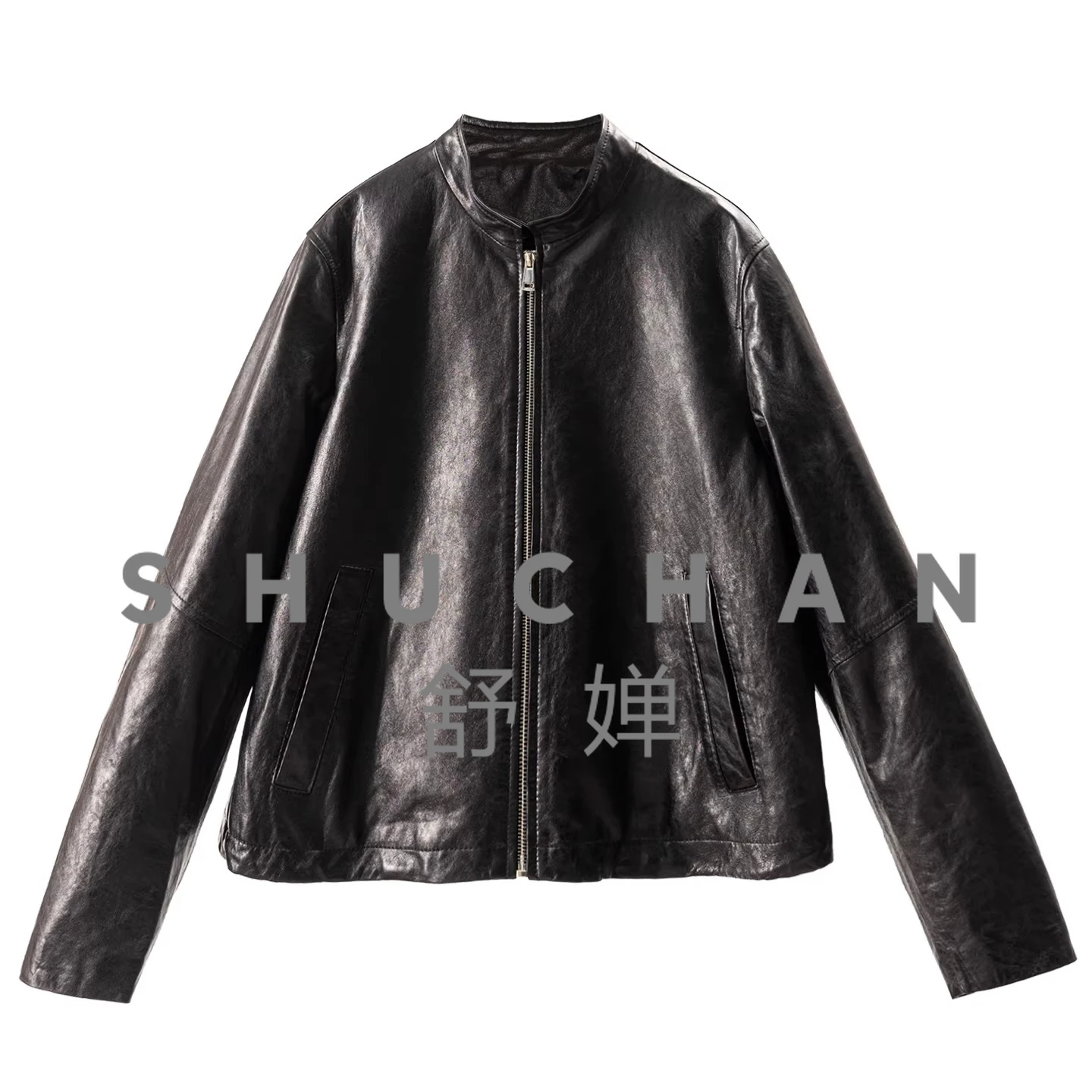 Chaqueta de Cuero Retro con Cuello Alto de Piel de Oveja Encerada, Chaqueta de Cuero para Mujer 38J9, Chaqueta de Cuero Genuino, Casaco Feminino