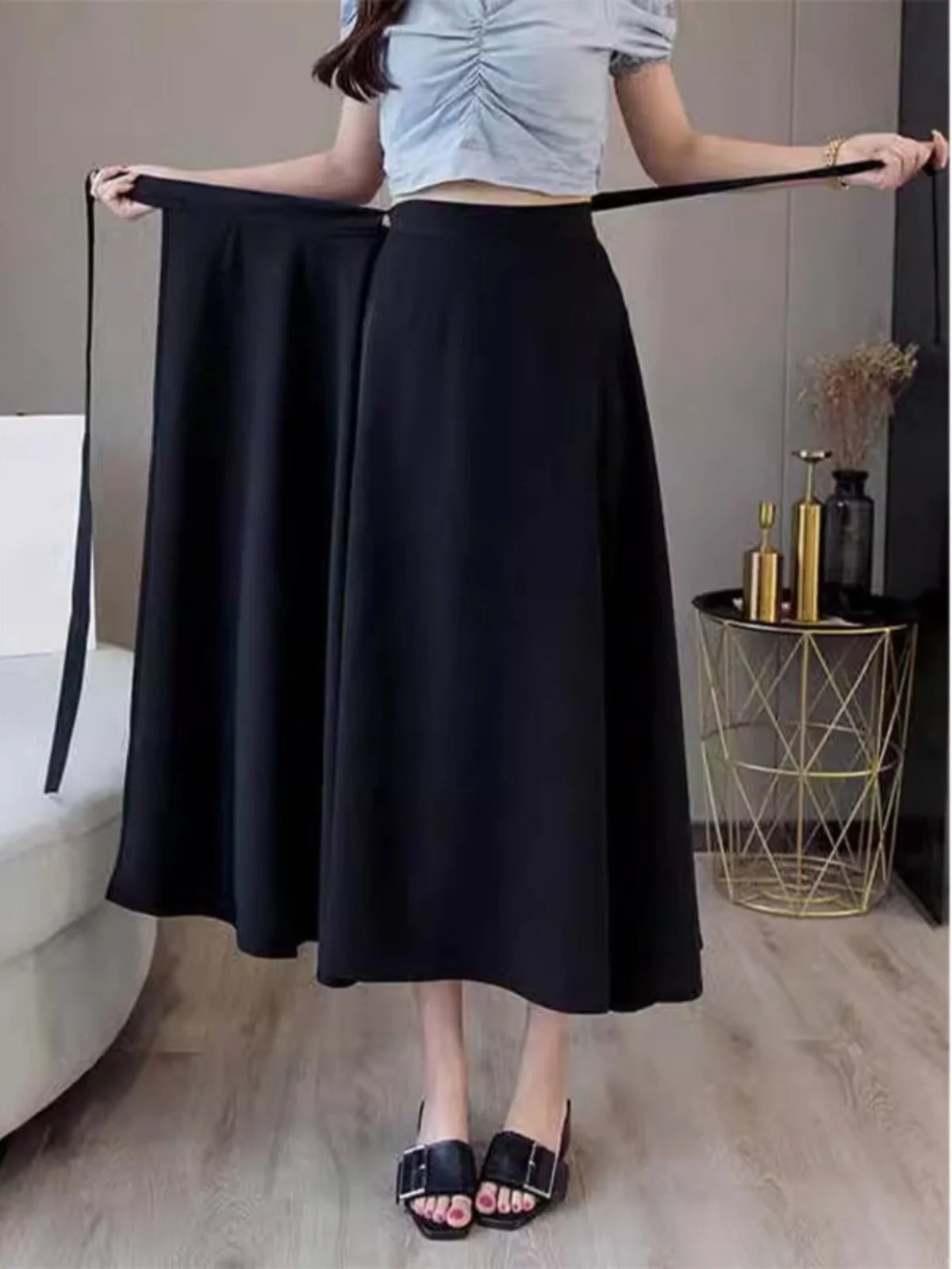 

Весенне-летняя цветная шифоновая цельная юбка трапециевидной формы с бантом для женщин, драпированная юбка миди с запахом и высокой талией