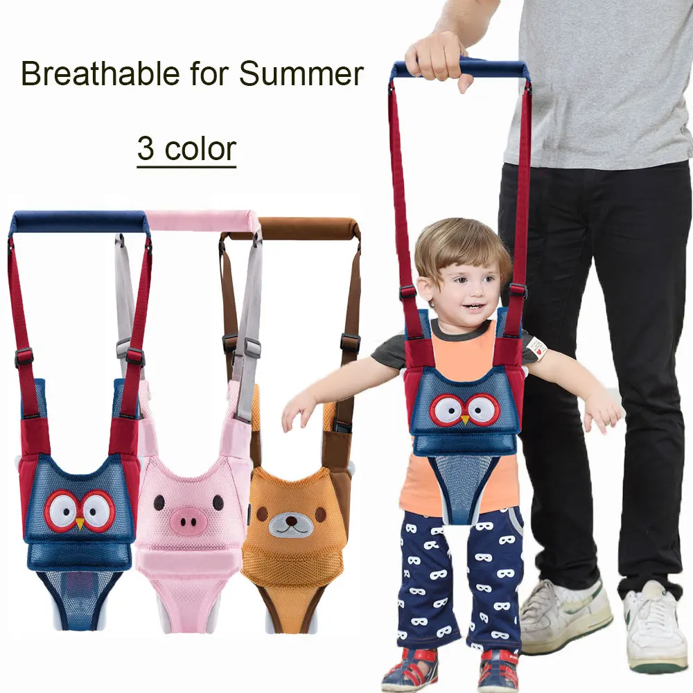 Handheld Baby Walking Harness Belt Infant Walk Helper Assistant Strap Summer Breathable Cartoon Owl Bear Pig Pattern 3 Phase