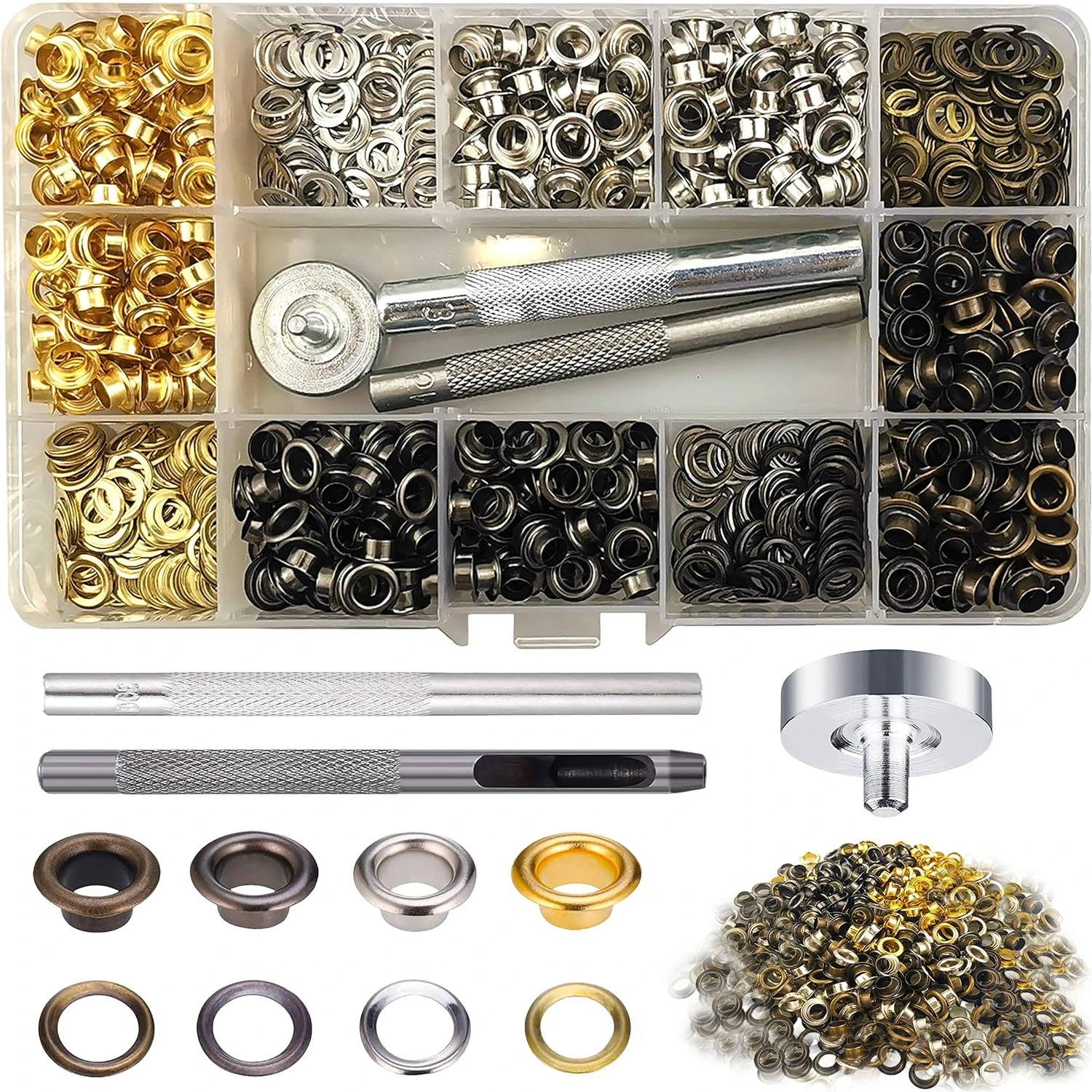 680-teiliges 5mm Messing-Ösen-Set in 4 Farben mit Installationswerkzeug, Ösen für Leinwand, Plane, Leder, Zelt, Markise & DIY-Stoffhandwerk Pro