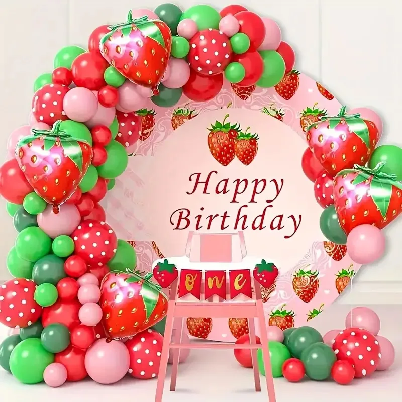 

Sweet Fruit Strawberry Theme Balloons Wreath Happy Birthday Party Atmosphere Decoration Balloon Chain Set Balloon Arch Garland