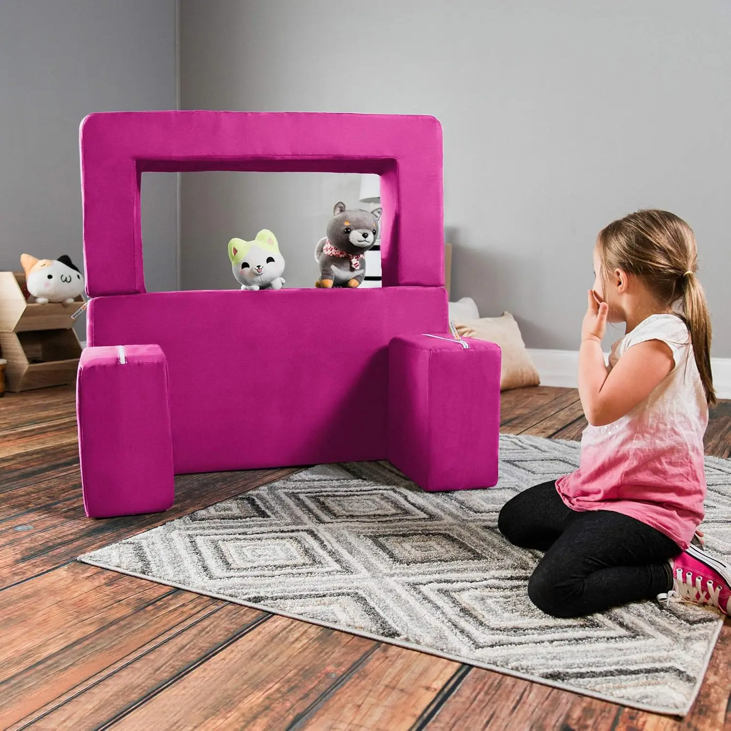 Kids Modular Loveseat & Ottomans, เก้าอี้นอนแบบพับได้, สีบานเย็น