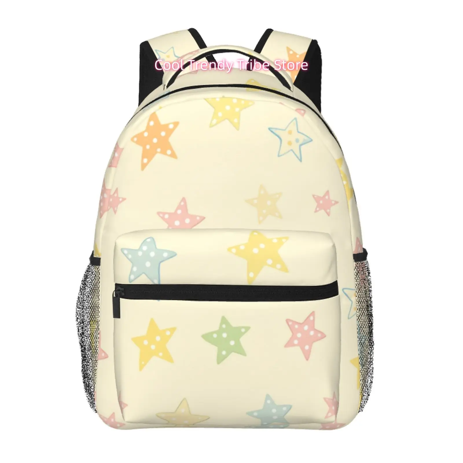 

Pastel Multicolor Star Print Backpack, Oxford Cloth Casual Daypack for Women, Adjustable Straps, for Work Office Commute