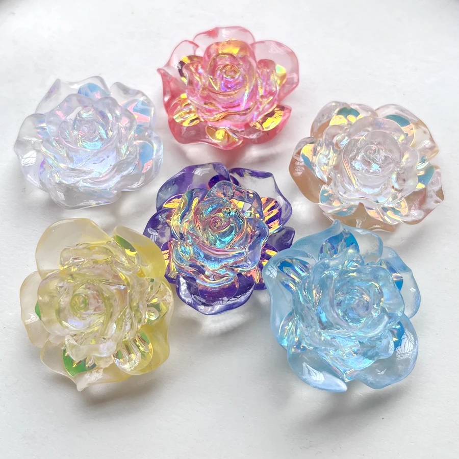 New 35mm ultra luminous luminous Rose Rhinestone flat back resin DIY jewelry wedding decoration accessories 2 pieces/batch