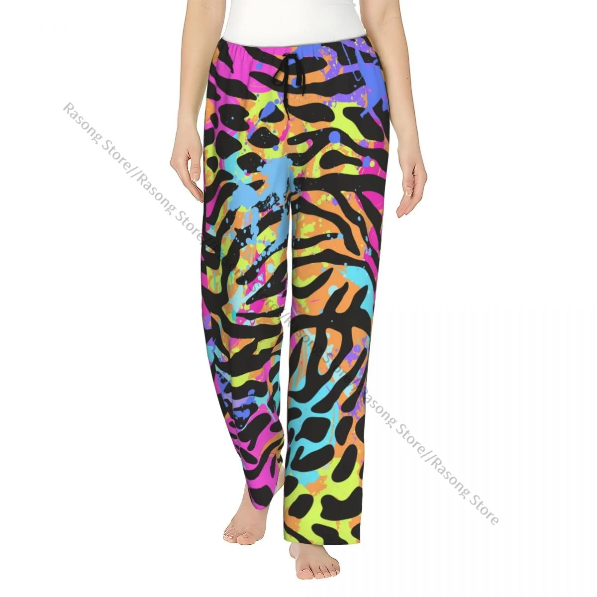 

Neon Animal Skin Mix Women Sleep Pants Warm Flannel Lounge Pants for Winter Nights