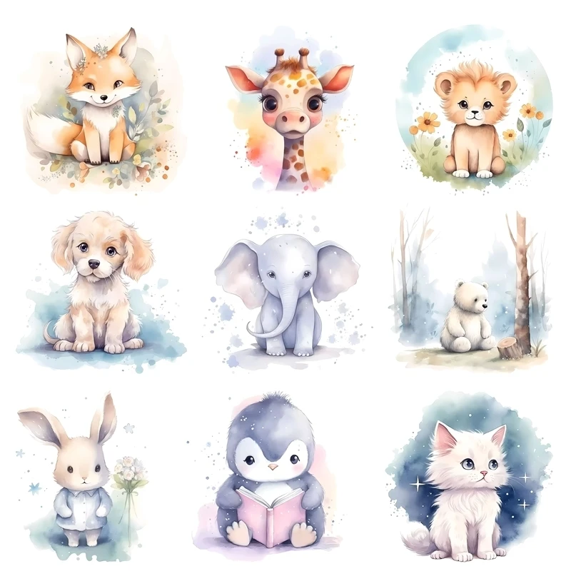 

15 см/25 см детские милые слоны, пингвины, кошки, собаки, термопереносные наклейки, DTF железные нашивки для детской одежды, наклейка