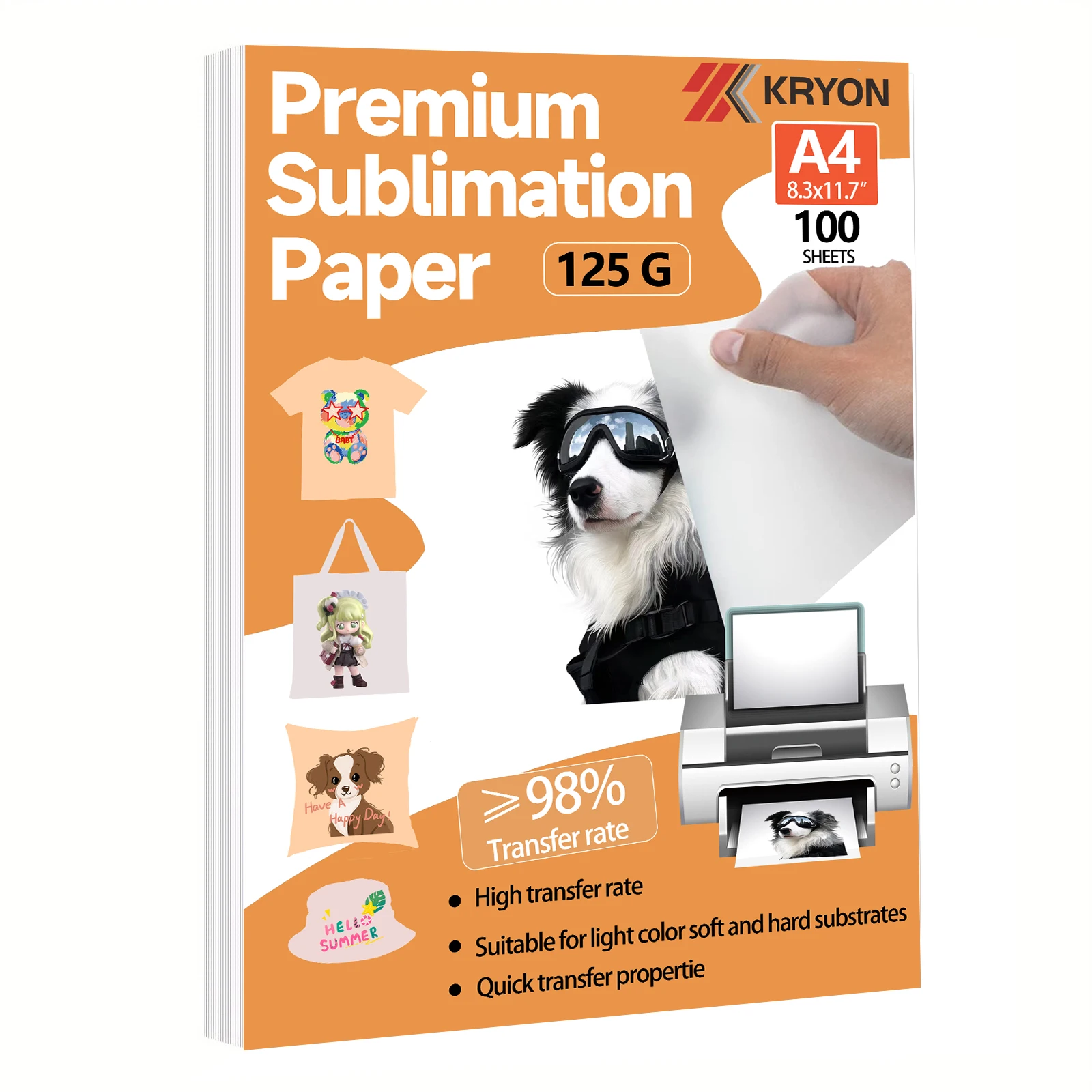 100 Sheets 125G A4 Size 8.3x11.7 Inch Sublimation Paper Heat Transfer Paper Compatible with Inkjet Printer