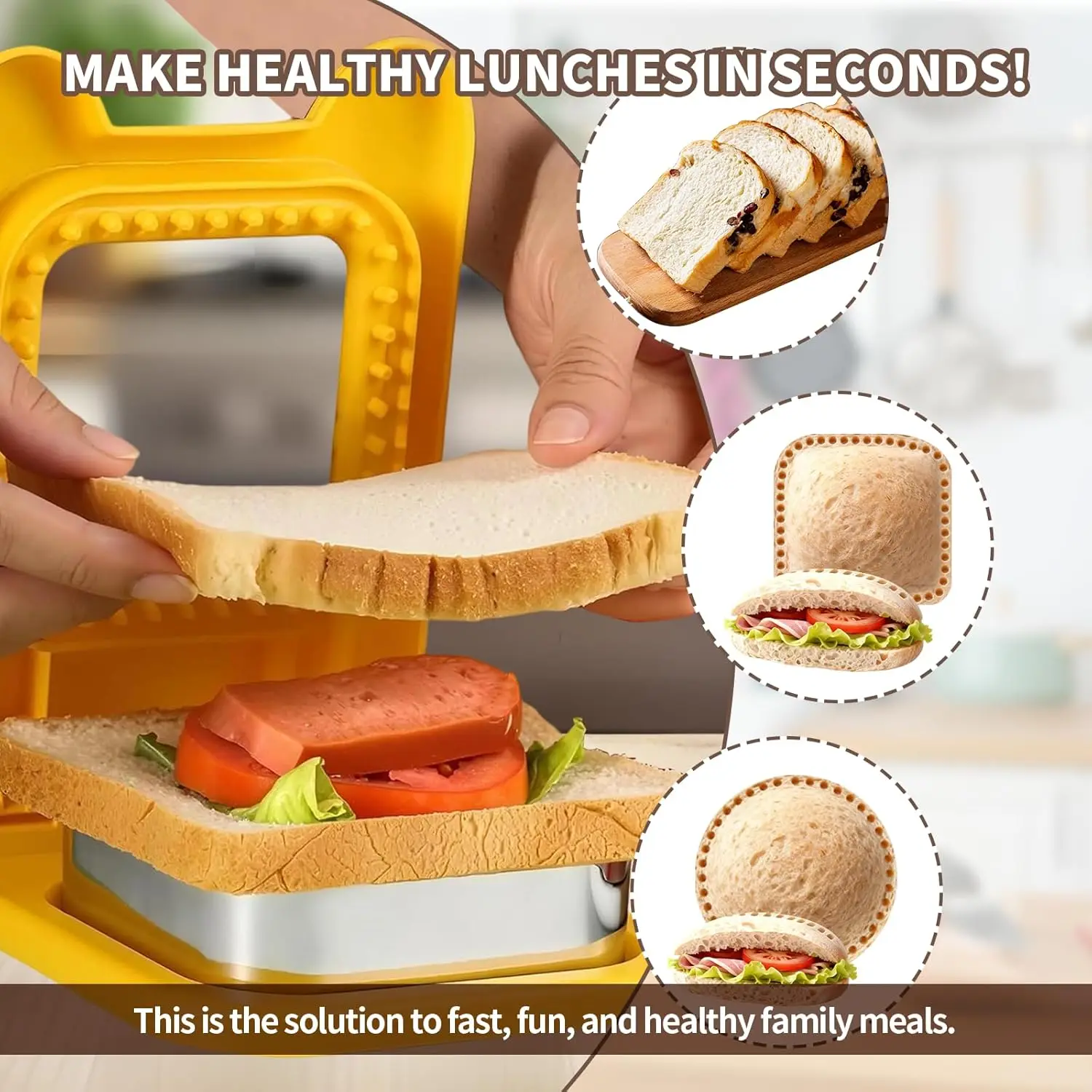 Kids Lunch Sandwich Cutter and Sealer, Square Round Pocket Sandwich Press Maker, Durable Safe Lunch Box Accessories for Children view 2